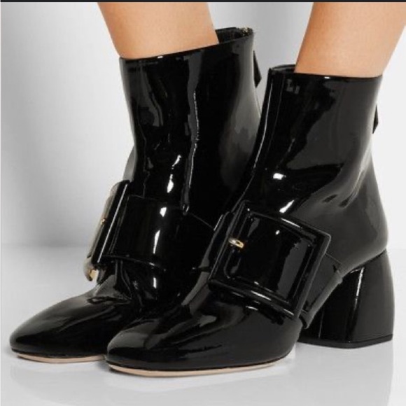 Miu Miu Glossy Black Ankle Boots with Buckle1